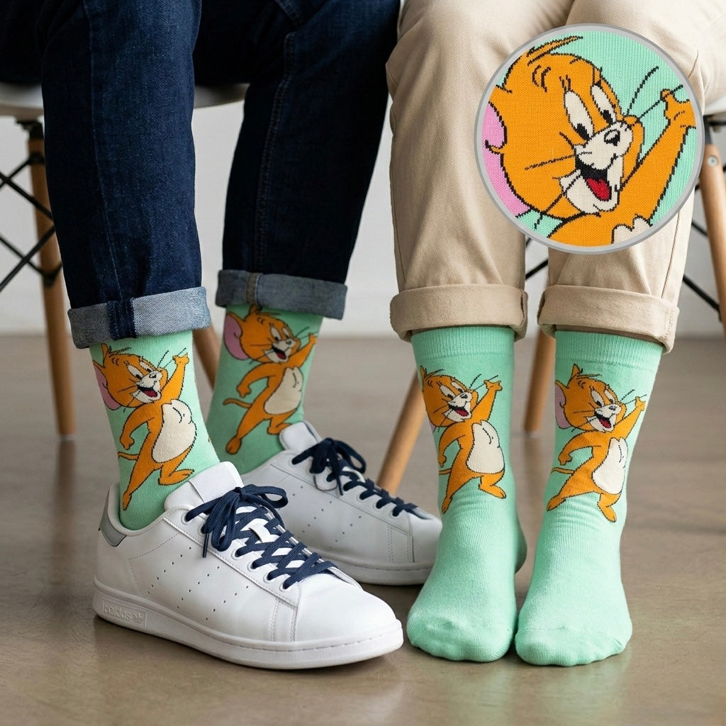 Mint zelené čarape JERRY ČARAPE s veselim narandžastim Tomom iz crtića Tom i Jerry
