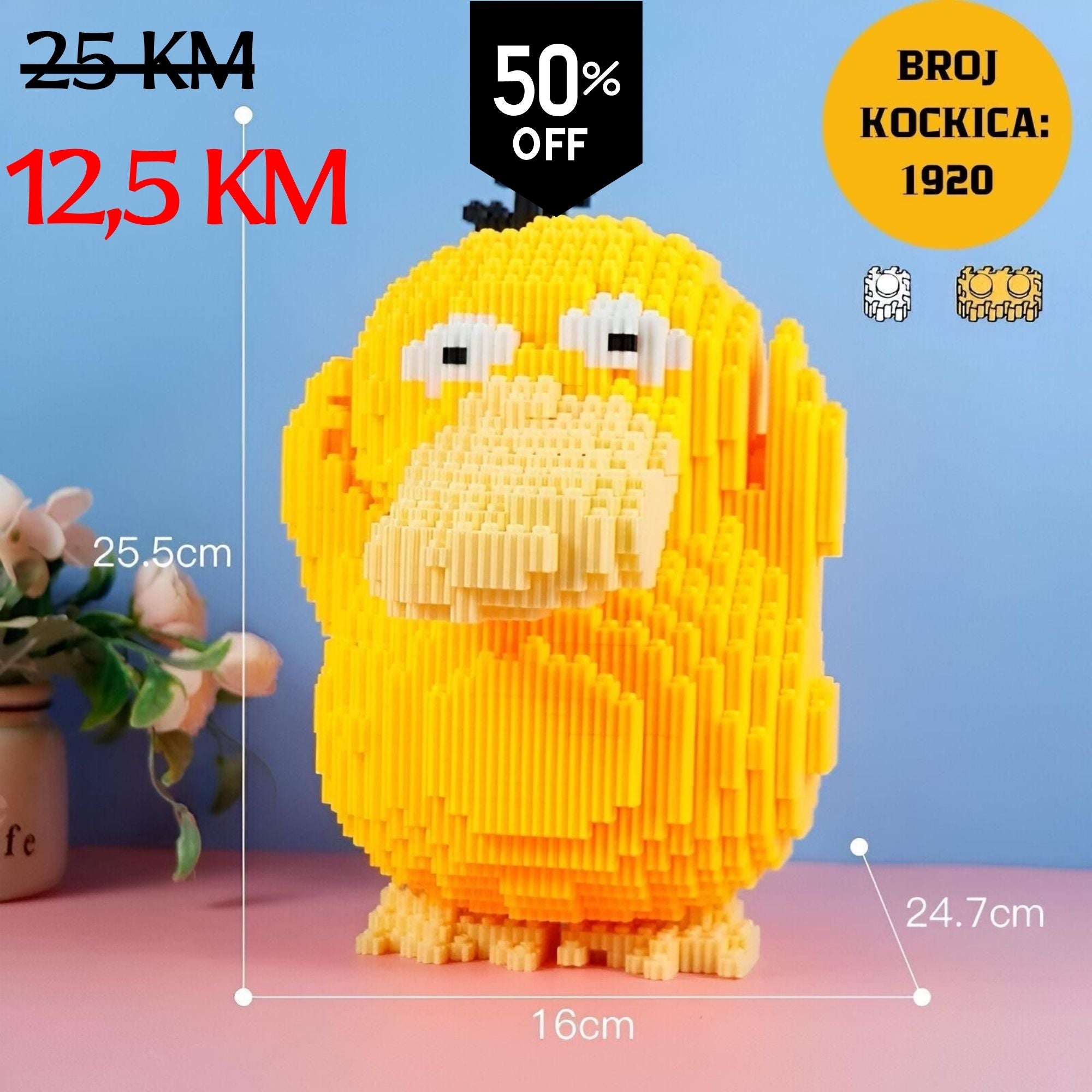 Žuti pikselirani Squirtle od 1920 Lego kockica