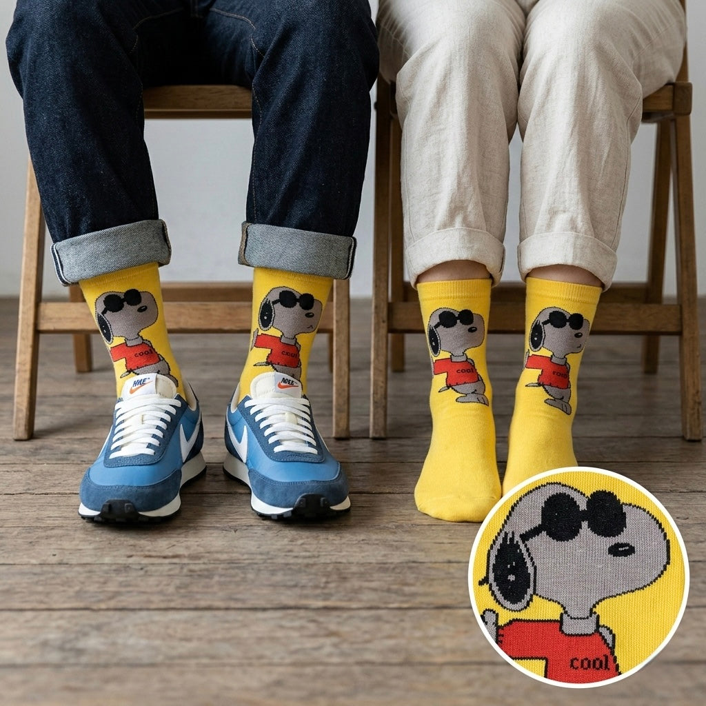 Žute Snoopy čarape s naočalama i natpisom cool