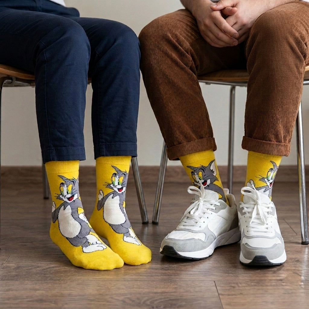 Žute čarape Tom i Jerry, mekane pamučne, zabavan dizajn. TOM JERRY ČARAPE