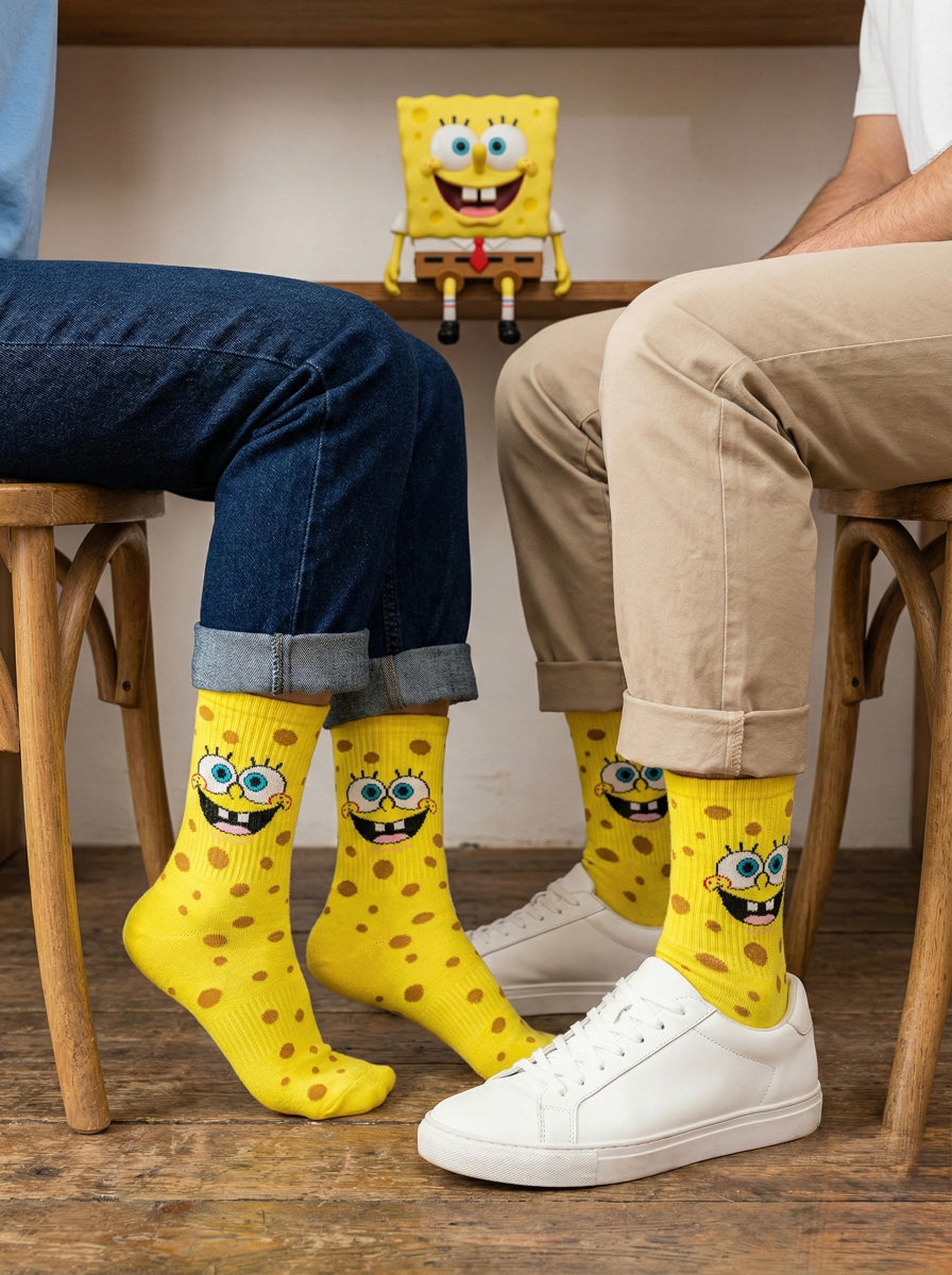 Žute Spužva Bob čarape s polka točkama i osmijehom