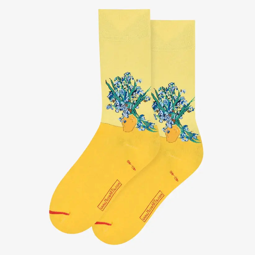 Žute čarape Van Gogh Irises s plavim irisisima u vazi