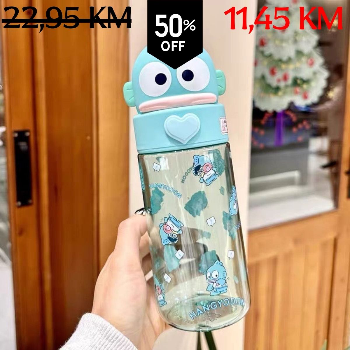 Svijetlo plava Hello Kitty Hangyodon flaša s prozirnim tijelom i srcem na poklopcu