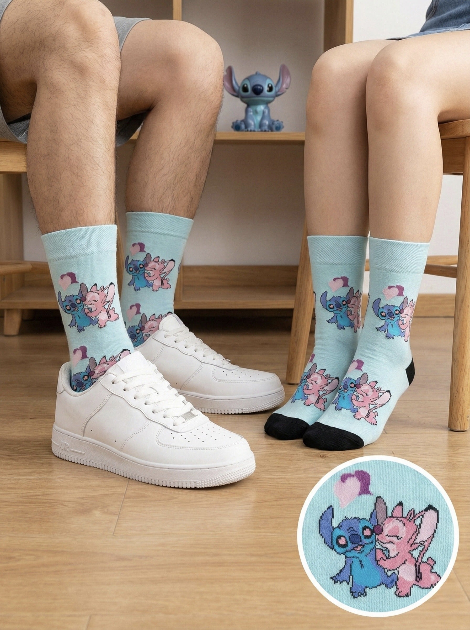 Plave modre čarape Stitch Lilo s anđeoskim motivom, srca, pamuk