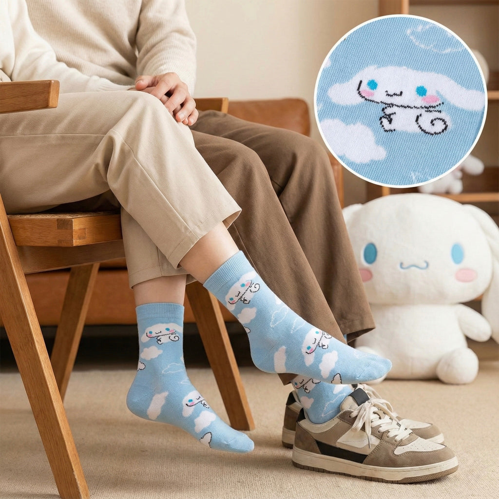 Svijetlo plave Cinnamoroll čarape s oblacima od mekog pamuka
