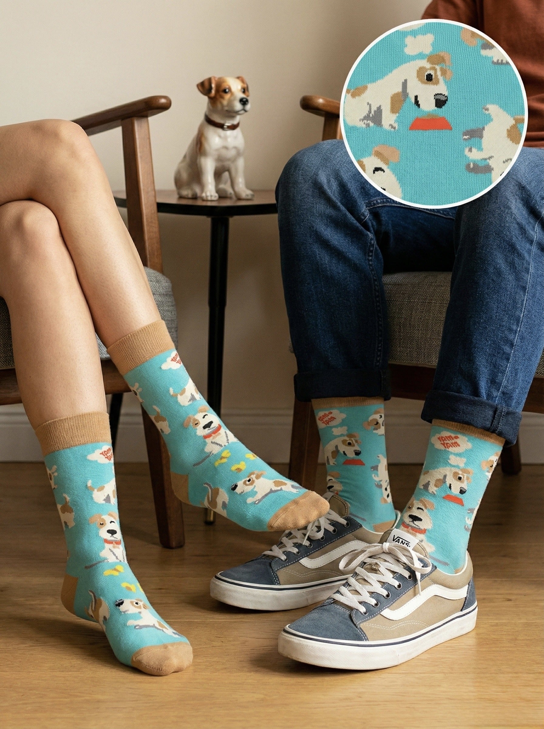 Svijetle plave čarape Lovely Dog s motivom štenaca Jack Russell terriera