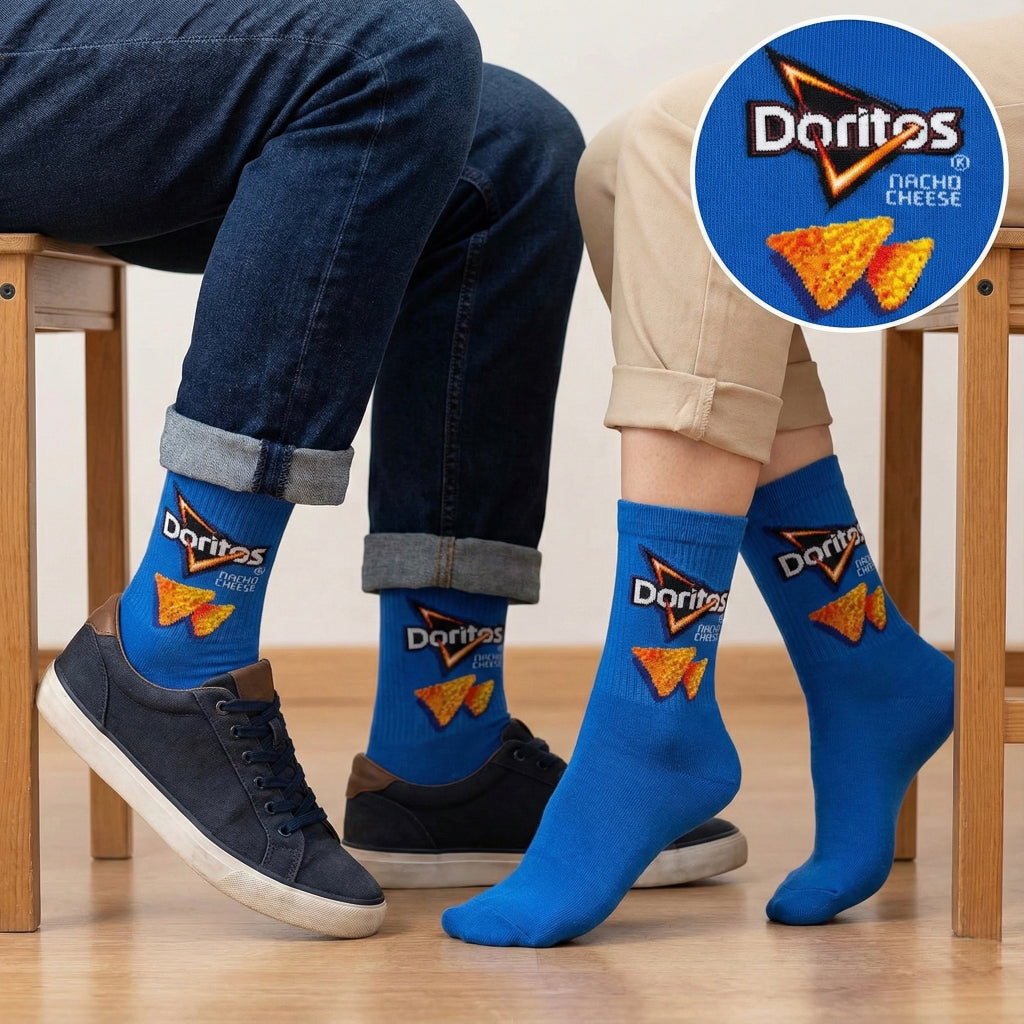 Plave čarape s logom Doritos Nacho Cheese i crtežima čipsa