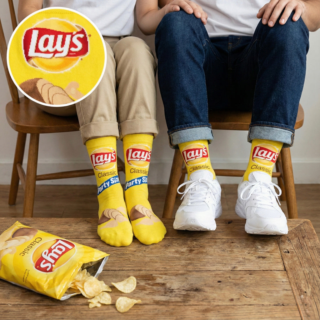 Žute Lay’s klasične čarape veličine party s logom i dizajnom čipsa