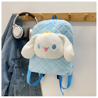Svijetloplavi plišani ruksak s licem bijelog crtanog lika Cinnamoroll