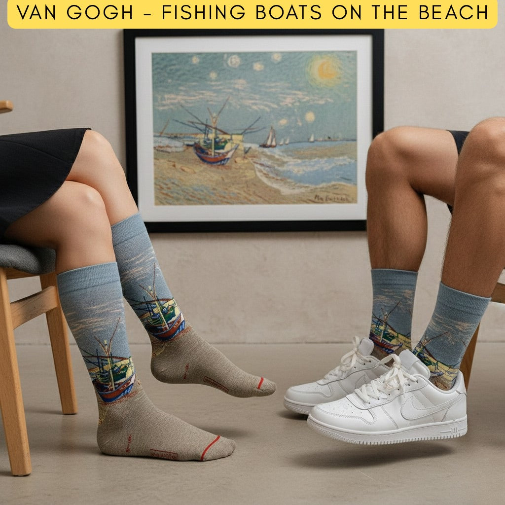 Socks Van Gogh Fishing Boats svaki korak s teksturom četkice