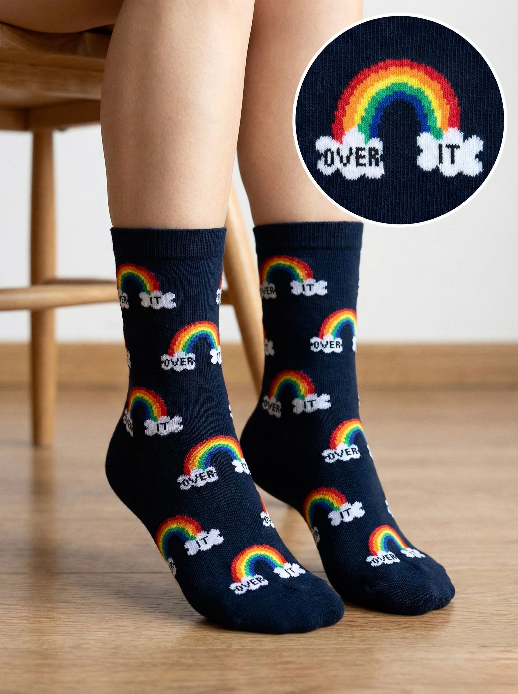 Tamne plave pletene čarape OVER IT BLACK s dužinama i oblacima