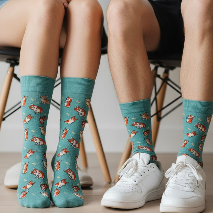 Tirkizne čarape uzorkom korgi, LISICE ČARAPE