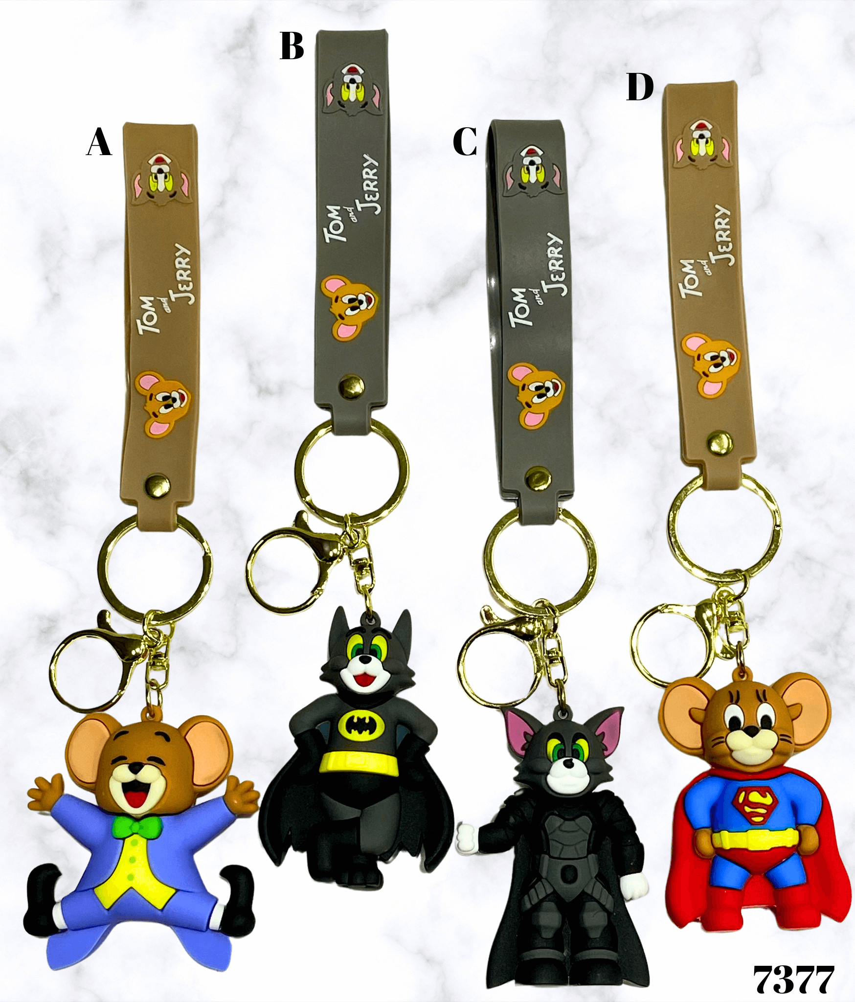 Tom and Jerry keychains featuring iconic characters Tom and Jerry in vibrant colors