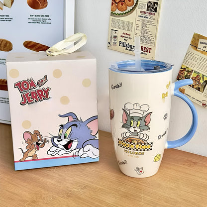 Tom and Jerry keramička šolja set s poklopcem i slamkom uz kutiju za maramice