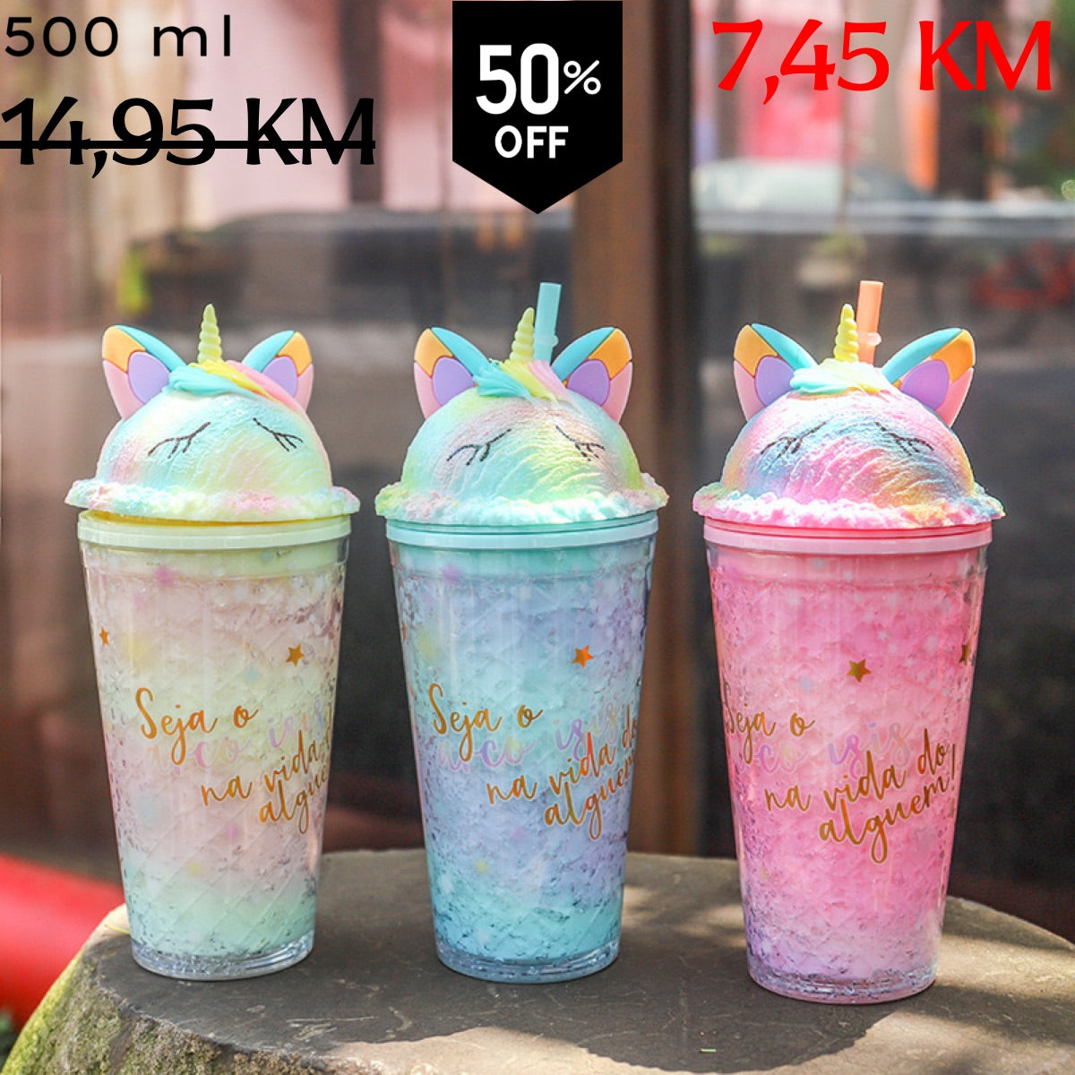 Tri jednorog tematske 500 ml flaše s pastelnim gradientom i blistavim interijerom