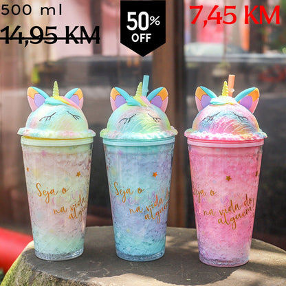 Tri jednorog tematske 500 ml flaše s pastelnim gradientom i blistavim interijerom