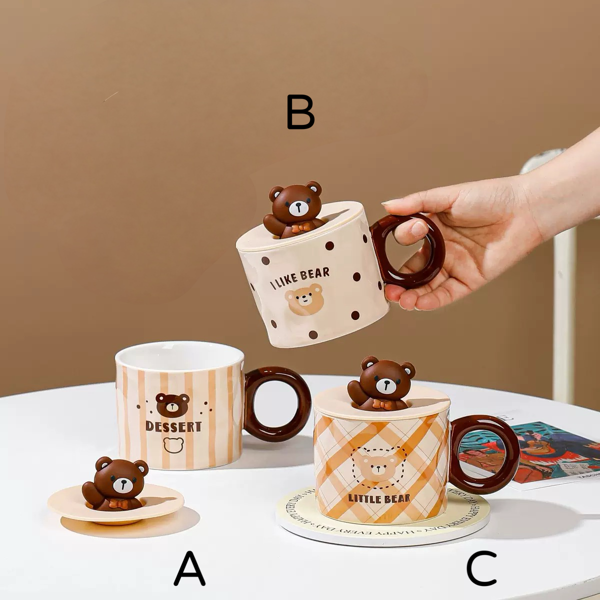 Tri bear keramička šolja +poklopac u keramičkom set čajnik za ljubitelje medvjeda