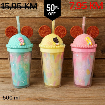 Tri OREO Latte flaše: 500 ml bočne termočaše s poklopcima u obliki sladoleda i sluščića Mickey Mouse