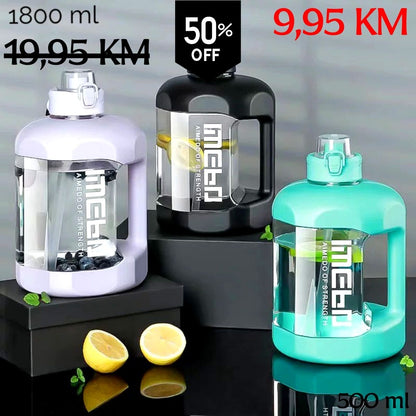 Tri lavendule, crne i tirkizne Sportske flaše Detox, prozirne s bijelim poklopcima i ručkama