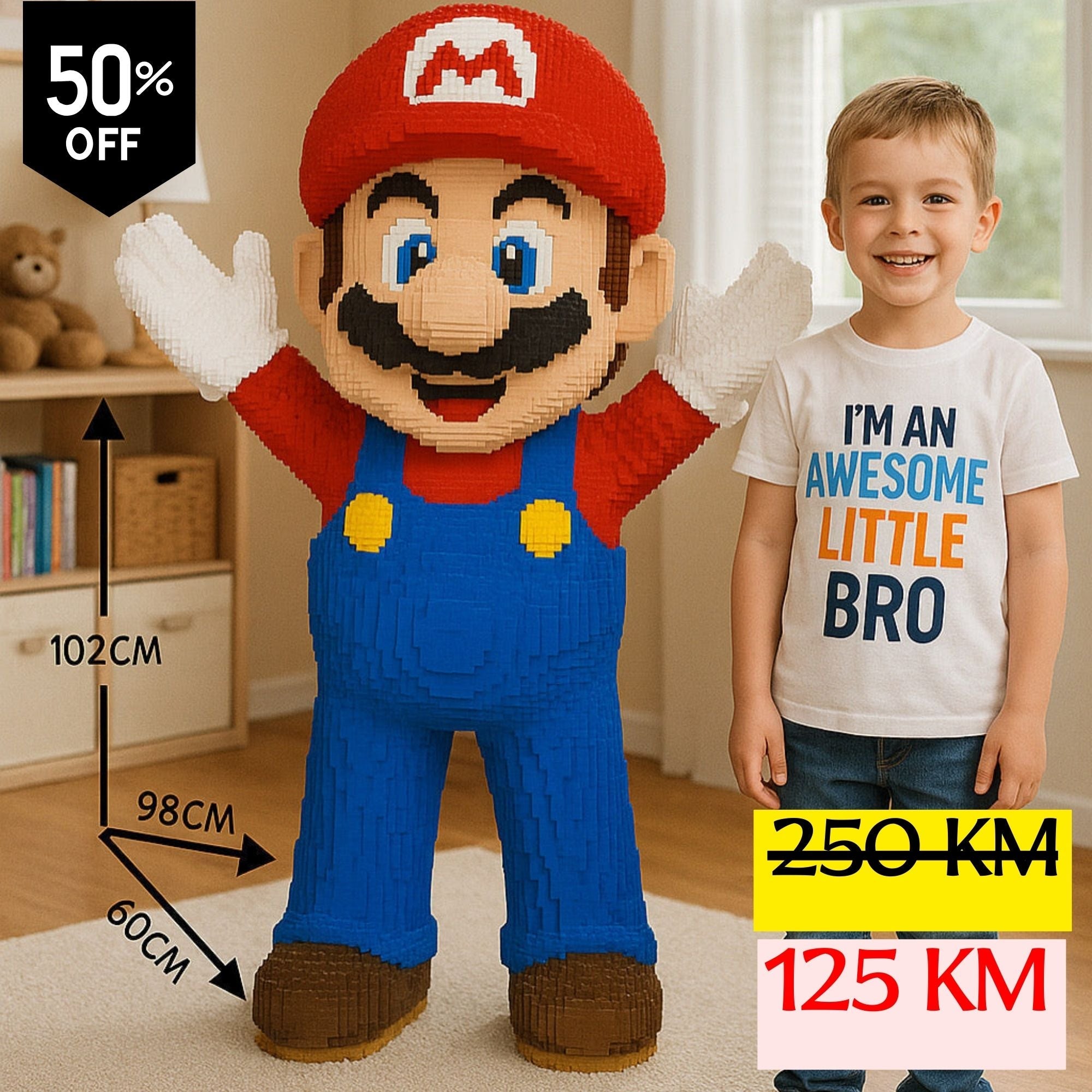 Visoki Lego Mario lik u crveno-plavoj boji s bijelim M na kapi, 21666 kockica