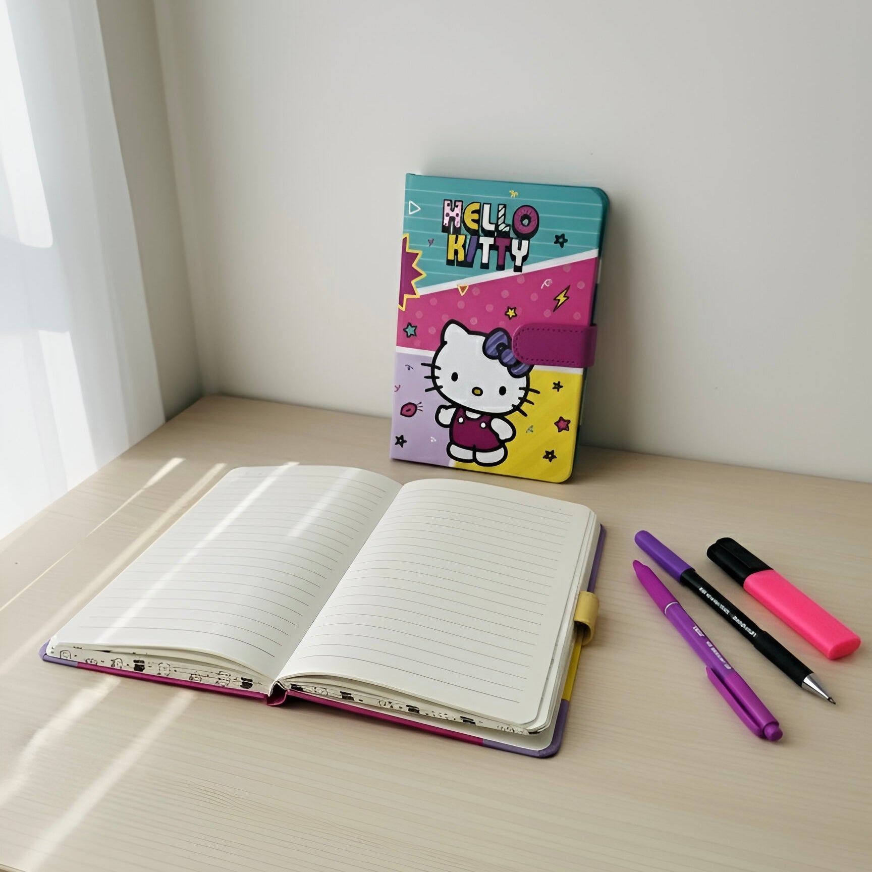 Hello Kitty rokovnik s magnetom A5, tvrdi uvez, ljubičaste i bijele stranice