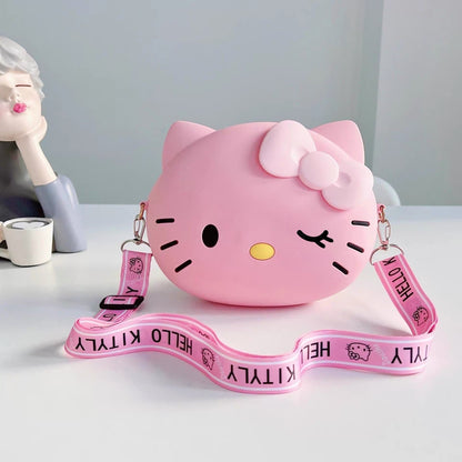 Roza Hello Kitty silikonska torbica s mašnom i kaišem