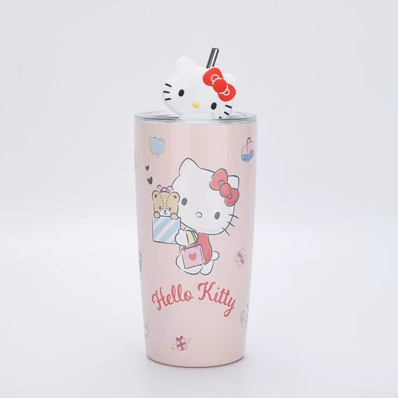 Hello Kitty termos čaša od nehrđajućeg čelika ružičasta s slamom