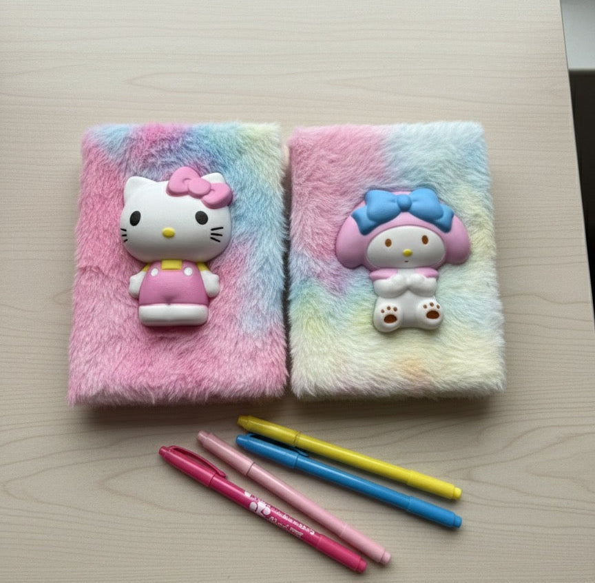 Hello Kitty Squishy Rokovnik A5 s mekim krznenim poklopcem i olovkama