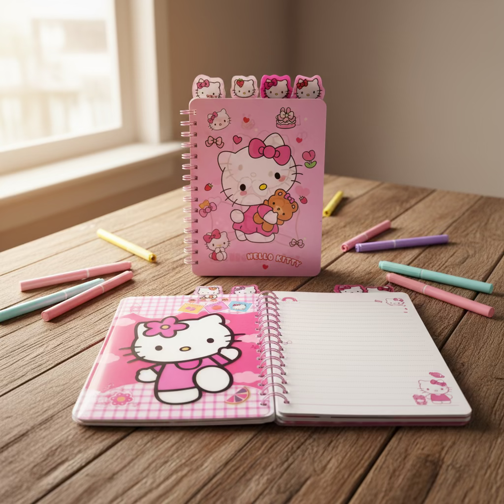 Hello Kitty hologram rokovnik A5 s ružičastim poklopcem i mrežastim stranicama