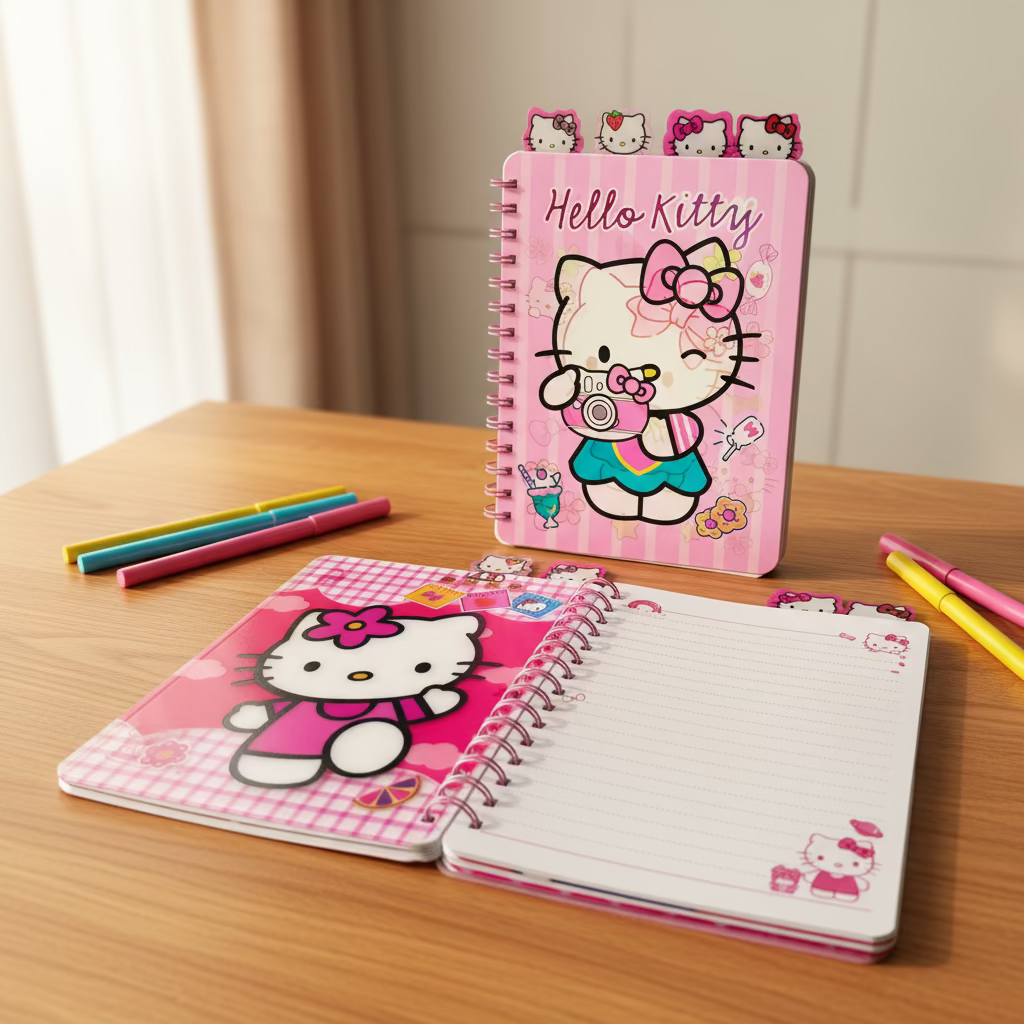 Hello Kitty hologram rokovnik A5 s ružičasto-bijelom naslovnicom i kamerom dizajnom