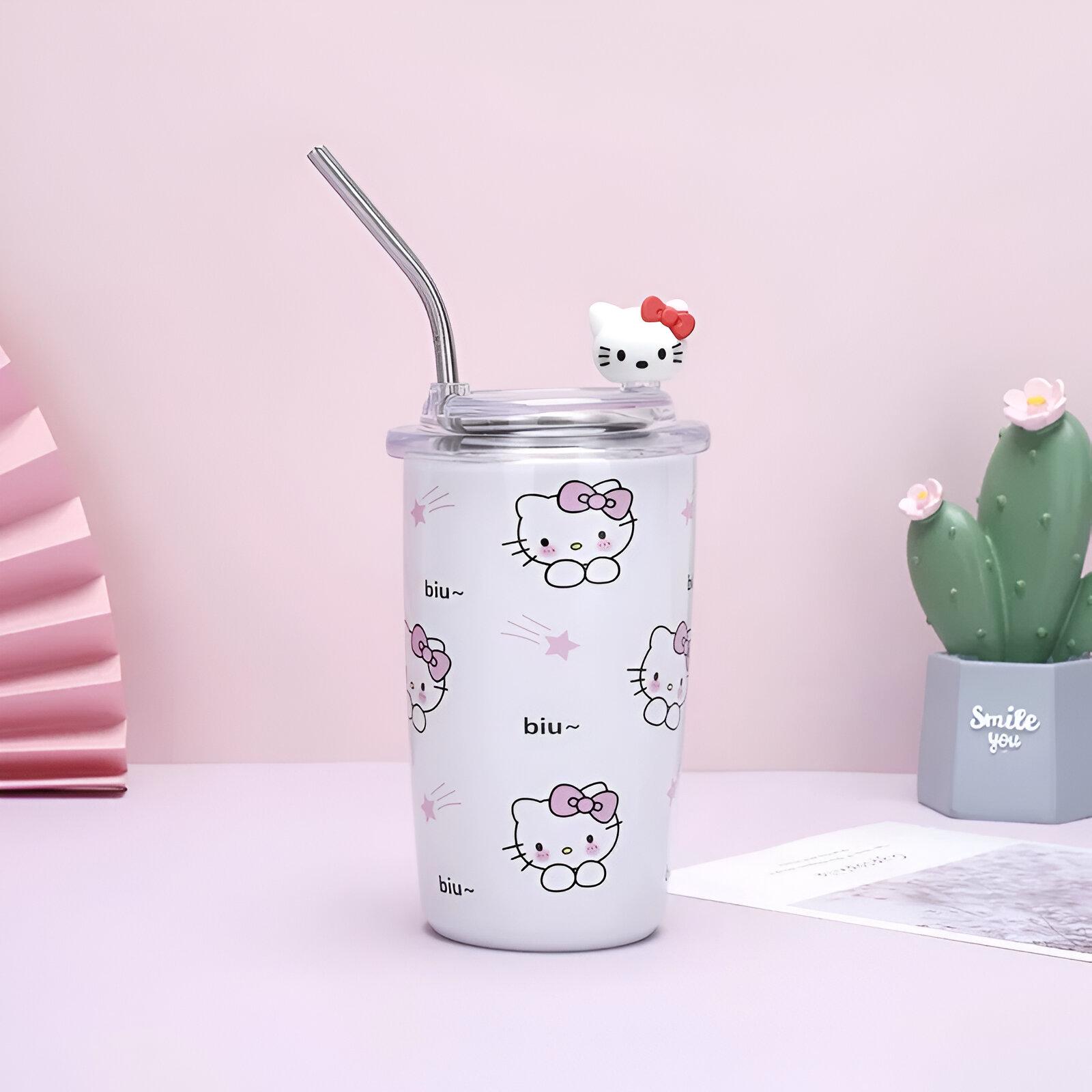 Hello Kitty termos čaša 450ml od nehrđajućeg čelika s slamkom i poklopcem