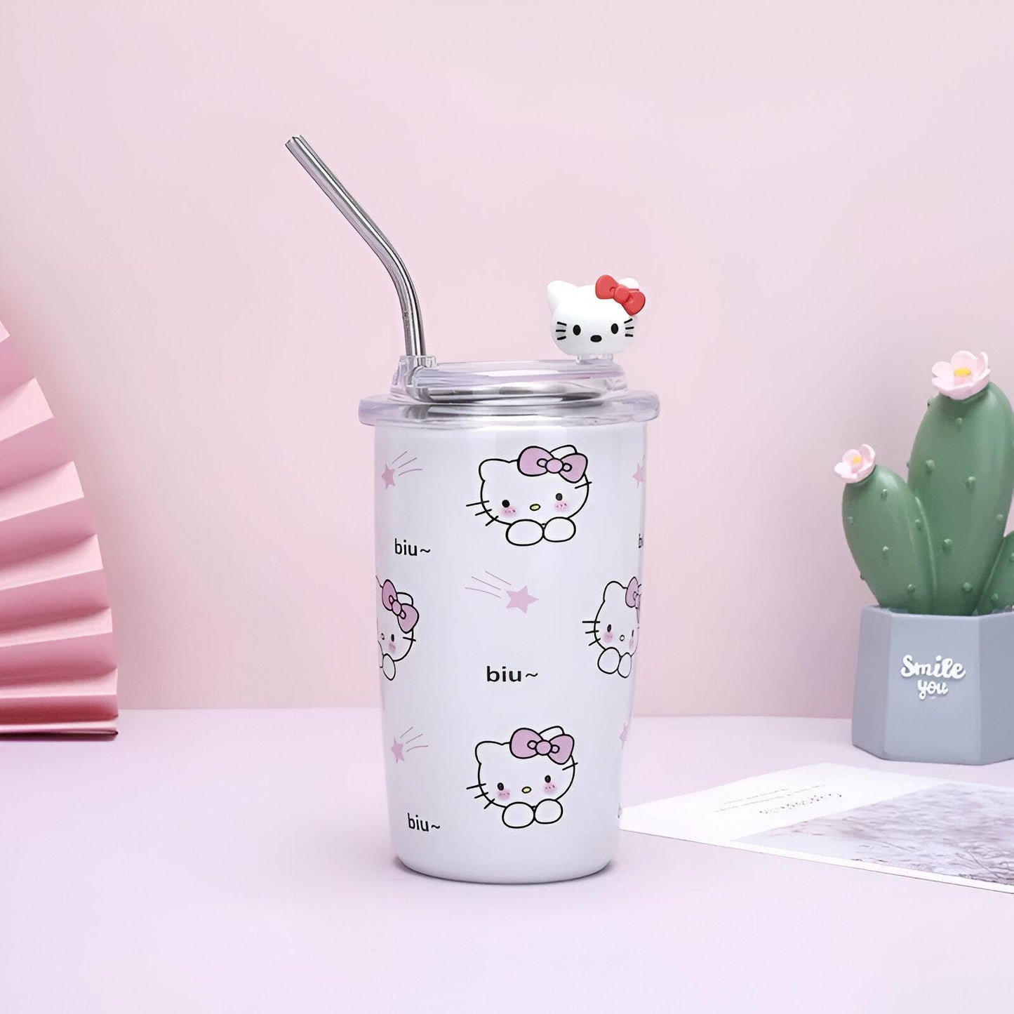 Hello Kitty termos čaša 450ml od nehrđajućeg čelika s slamkom i poklopcem