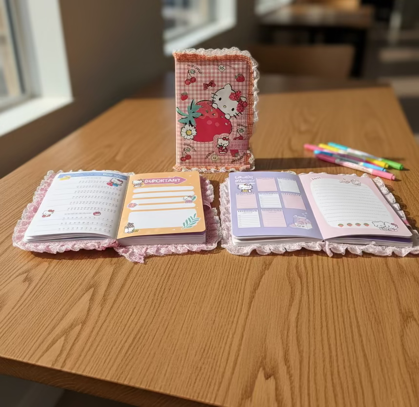 Hello Kitty planer Rokovnik s magnetom A5 u ružičasto-bijeloj kariranoj korici