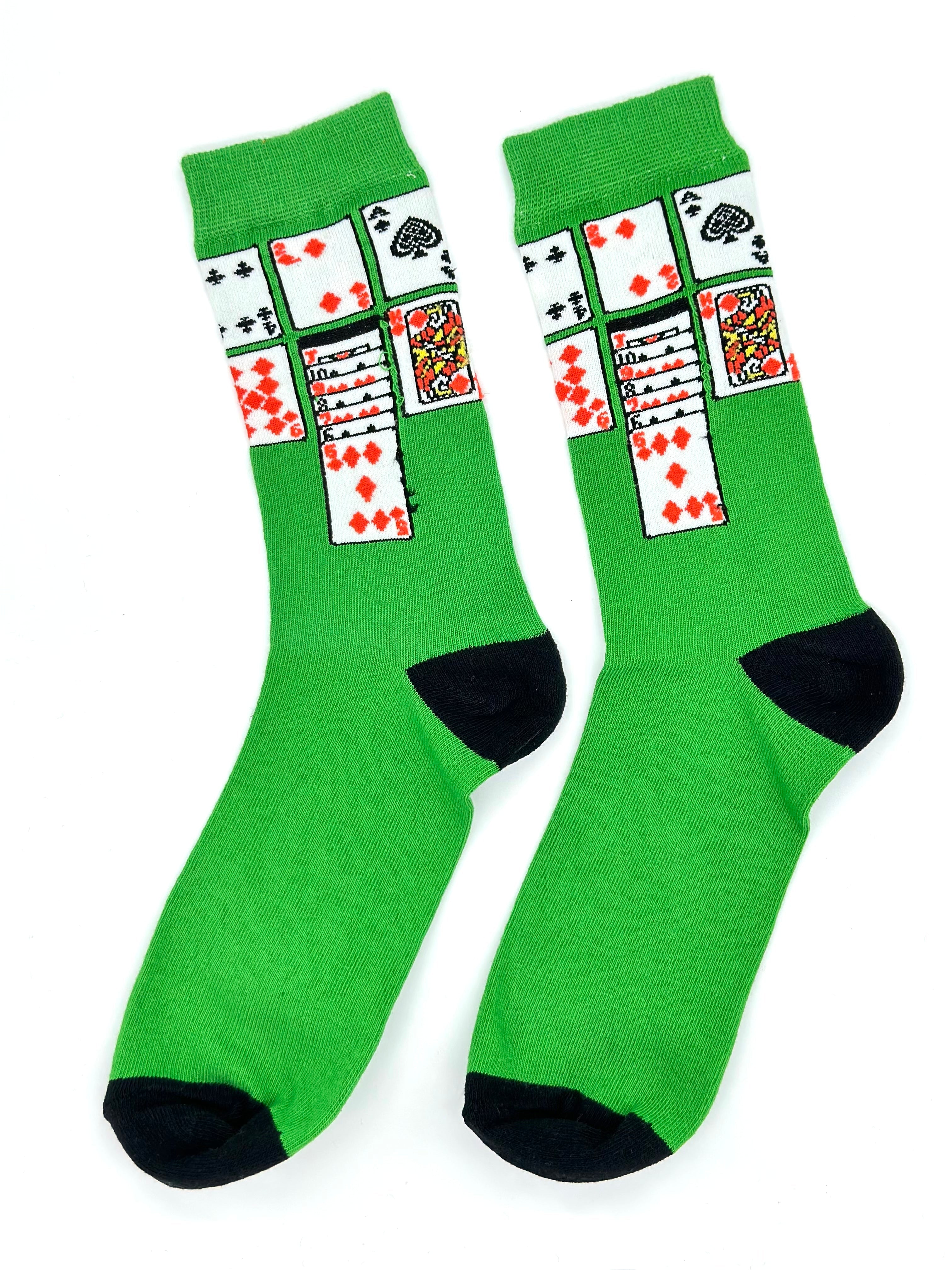 Zelene čarape s dizajnom igraćih karata POKER SOLITARIE za ljubitelje igara