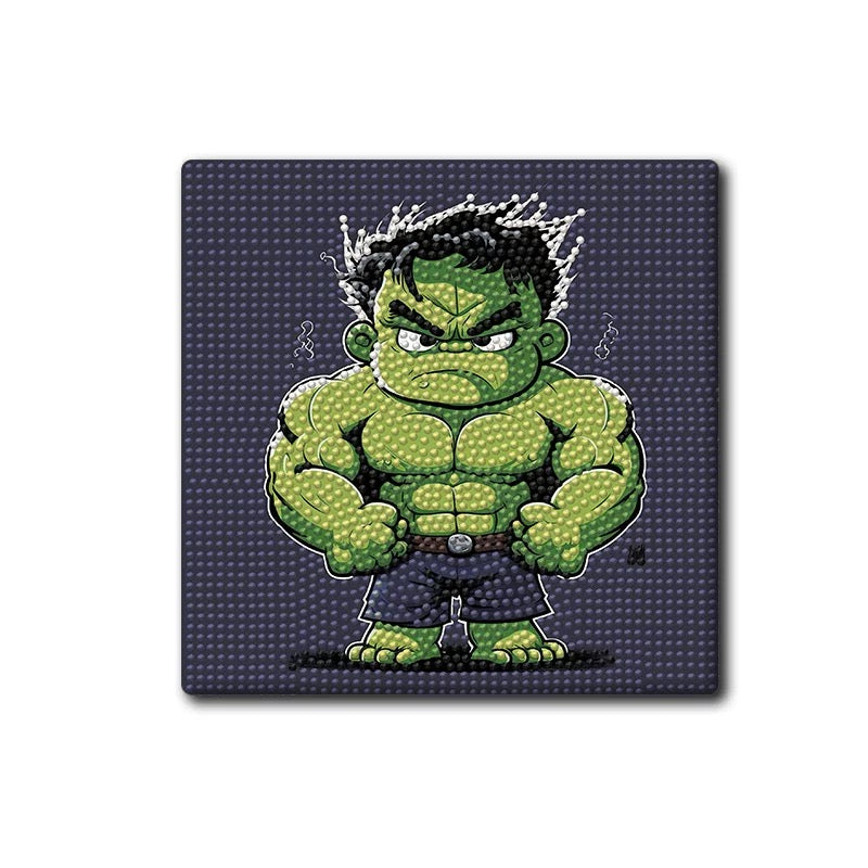 Zelena Hulk diamond painting DIY umjetnost 20x20 cm s teksturiranim zelenim površinom i crnim okvirom