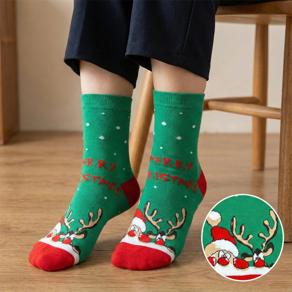 Zelene čarape Merry Santa Irvas s motivima soba i natpisom Merry Christmas