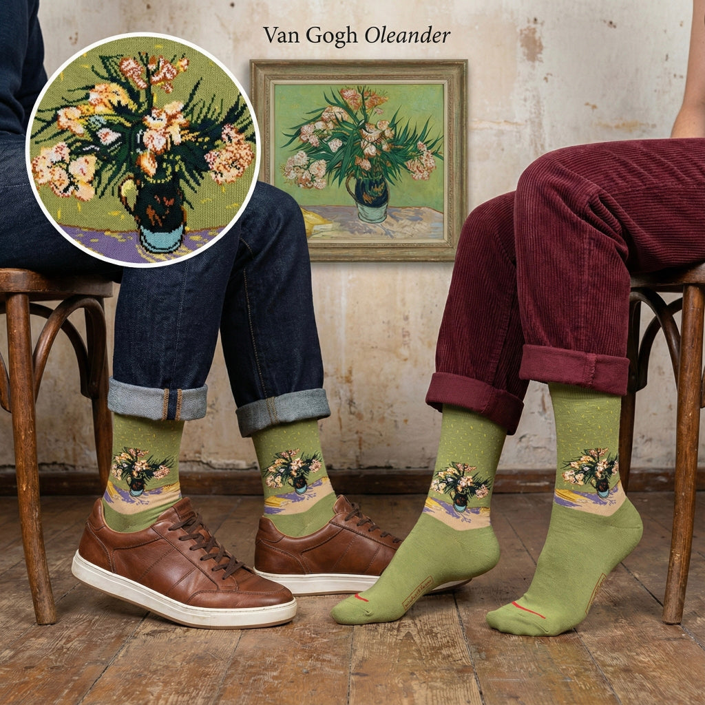 Zelene čarape VAN GOGH OLEANDER s motivom slike Oleander