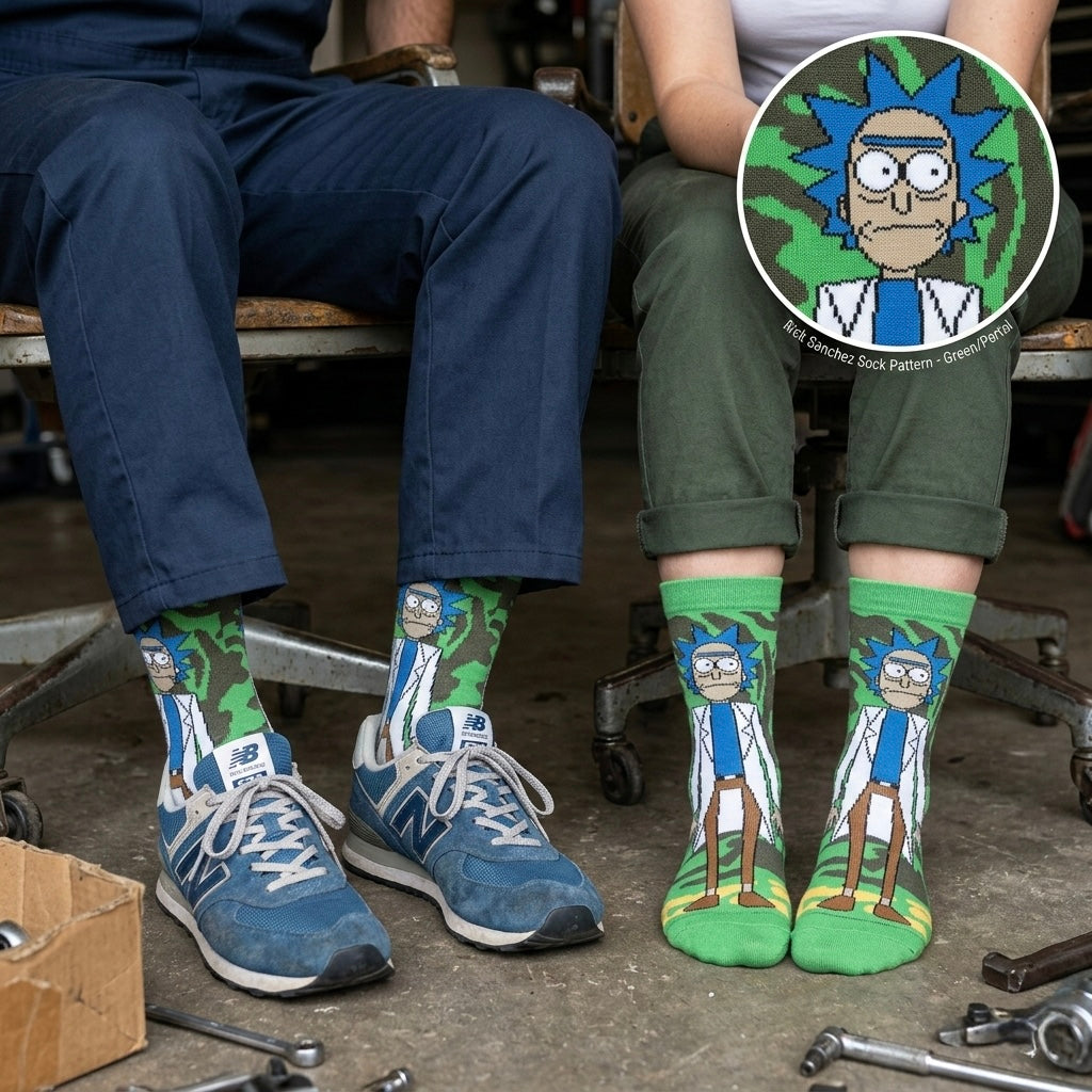 Zelene i plave čarape Rick Sanchez s pikseliranim kamuflažnim uzorkom