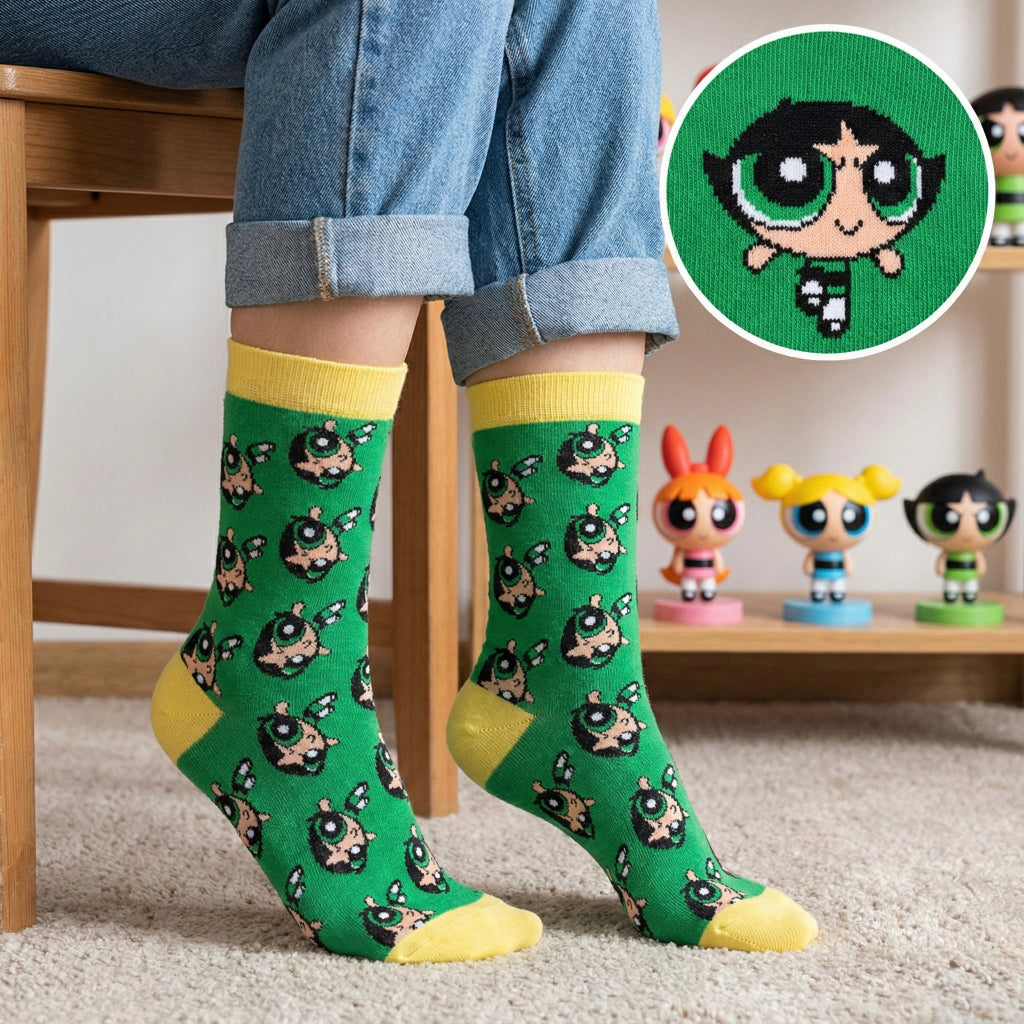 Zelene i žute Powerpuff Green čarape s uzorkom Buttercup