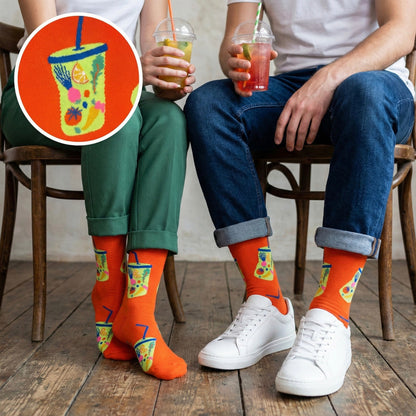 Žive narančaste čarape COCTAIL ORANGE ČARAPE s motivom voćnog pića