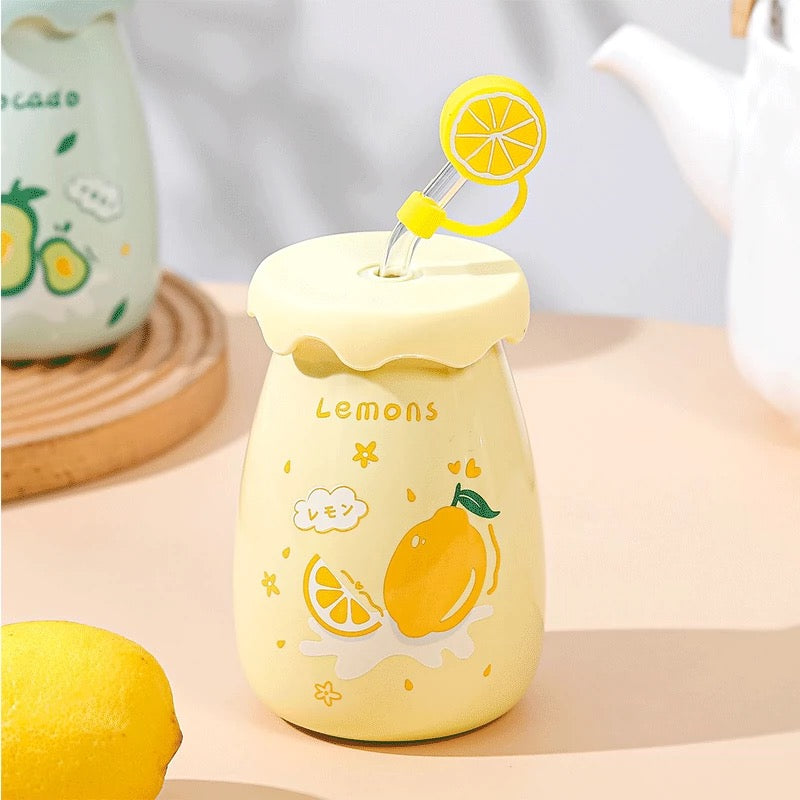 Žuta limunasta šolja s slamčicom iz Fruits keramička šolja seta