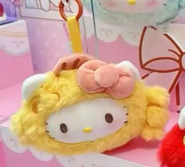 Žuti plišani hello kitty privjesak s ružičastom mašnom i mekanom teksturom za telefon