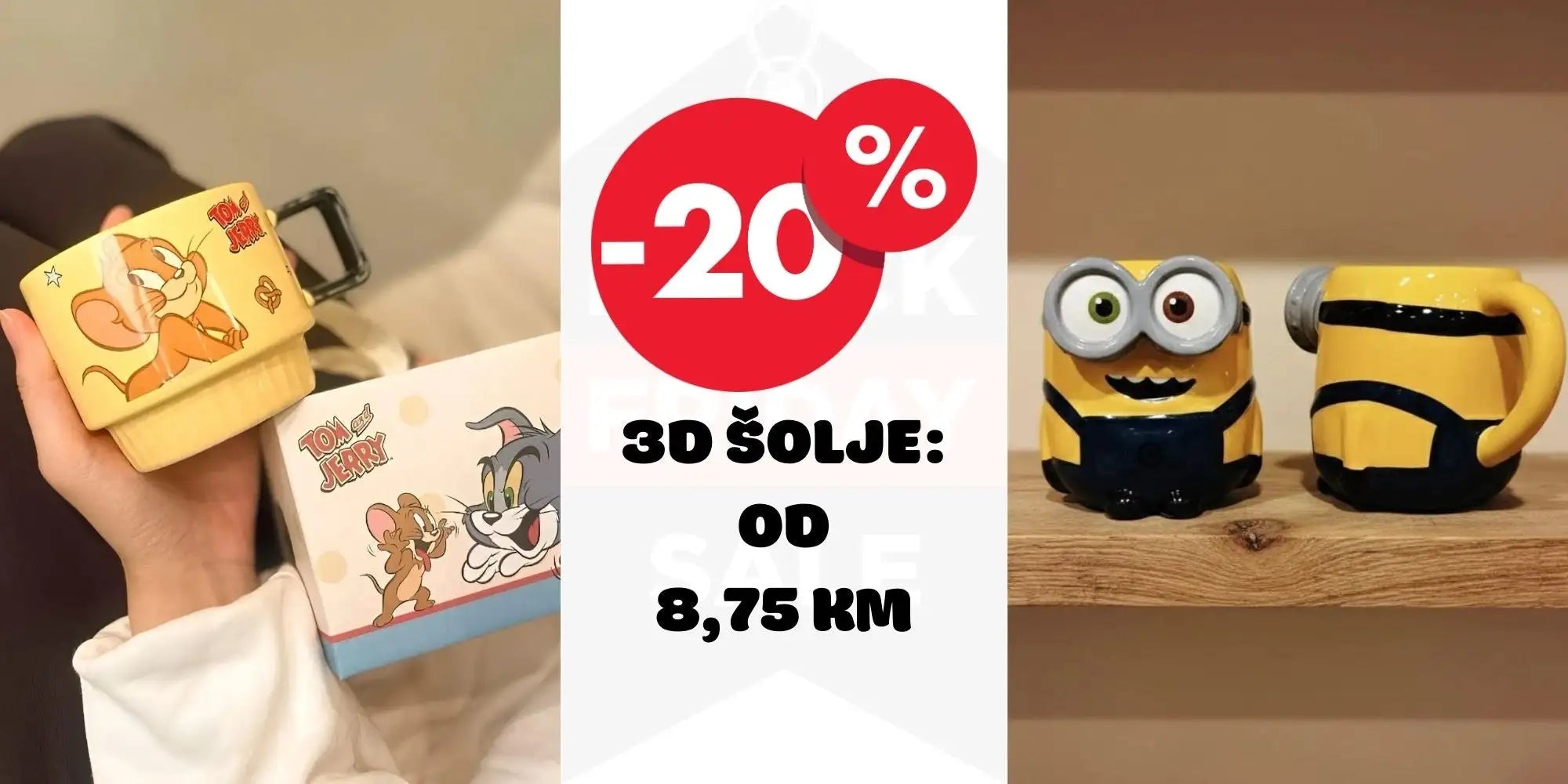 Žuta Tom i Jerry 3D šalica s crtanim dizajnom, keramički materijal.