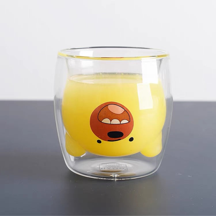 Žuta crtana životinja čaša duplo dno 250ml s narančastim ustima i smeđim očima